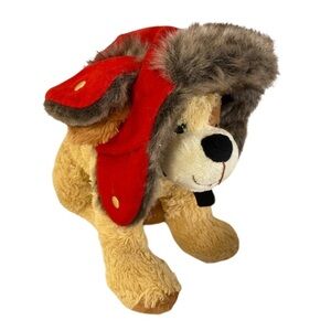 Red faux fur dog hat - fuzzy‎ - size L - dog clothes - winter hat